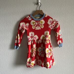 Mini Boden Girls Sweatshirt Dress Red Folk Floral Print Size 5-6 NWOT
